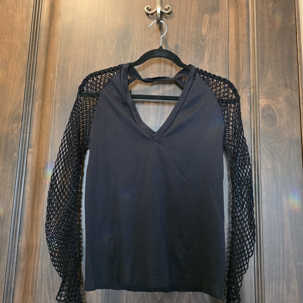 VENUS Black Top with Mesh Sleeves